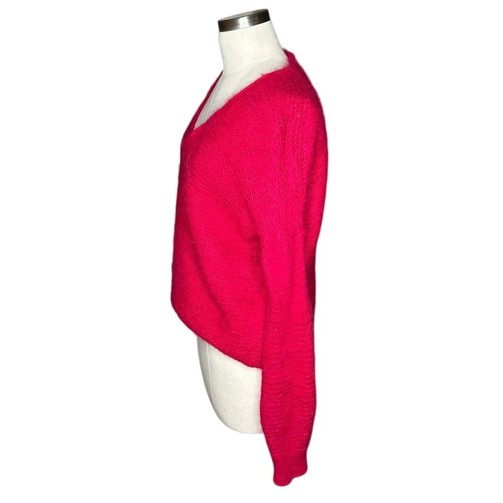 FREE PEOPLE Fuzzy V Neck Sweater Bright‎ Pink Alpaca Blend XS